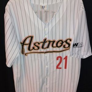 Astros White Pinstripe Jersey with Red Accents